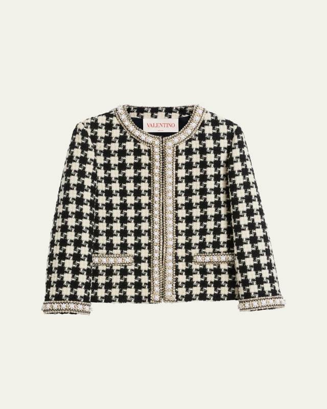Tweed Houndstooth Crystal Trim Jacket